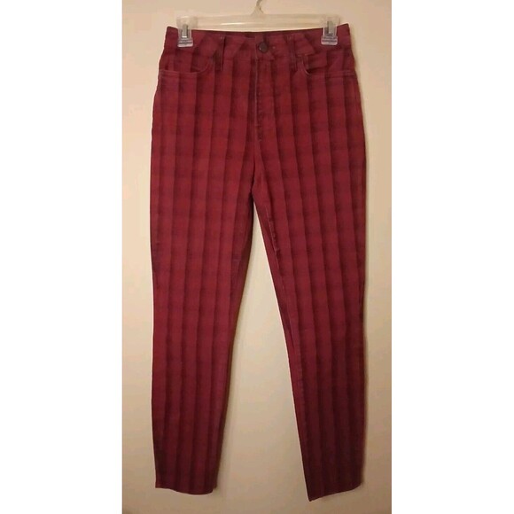 NWT PAIGE Sz 25 Hoxton Tartan Plaid High Waist Ankle Skinny Pant Stretch Red/Blk - Picture 9 of 16